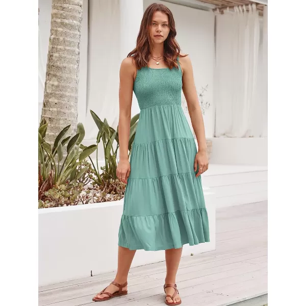 imageANRABESS Womens Summer Sleeveless Smocked Sundress Boho Ruffle Tiered Swing A Line Beach Midi Dress with PocketsLake