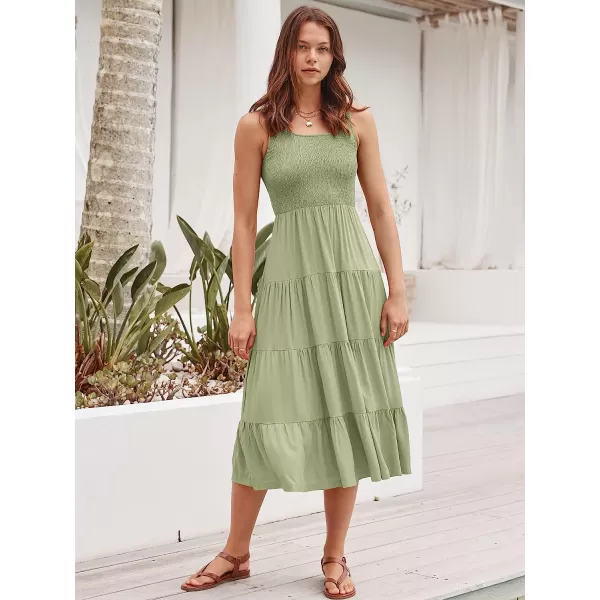 imageANRABESS Womens Summer Sleeveless Smocked Sundress Boho Ruffle Tiered Swing A Line Beach Midi Dress with PocketsLight Green