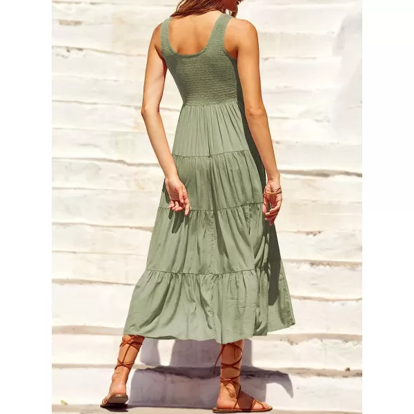 imageANRABESS Womens Summer Sleeveless Smocked Sundress Boho Ruffle Tiered Swing A Line Beach Midi Dress with PocketsLight Green