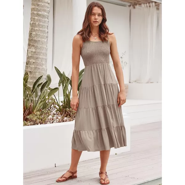 imageANRABESS Womens Summer Sleeveless Smocked Sundress Boho Ruffle Tiered Swing A Line Beach Midi Dress with PocketsLightgray