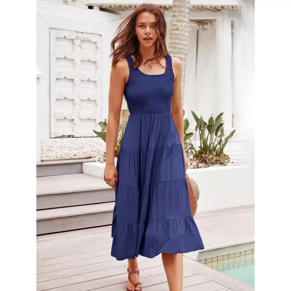 imageANRABESS Womens Summer Sleeveless Smocked Sundress Boho Ruffle Tiered Swing A Line Beach Midi Dress with PocketsNavy Blue