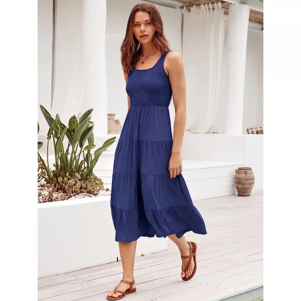 imageANRABESS Womens Summer Sleeveless Smocked Sundress Boho Ruffle Tiered Swing A Line Beach Midi Dress with PocketsNavy Blue