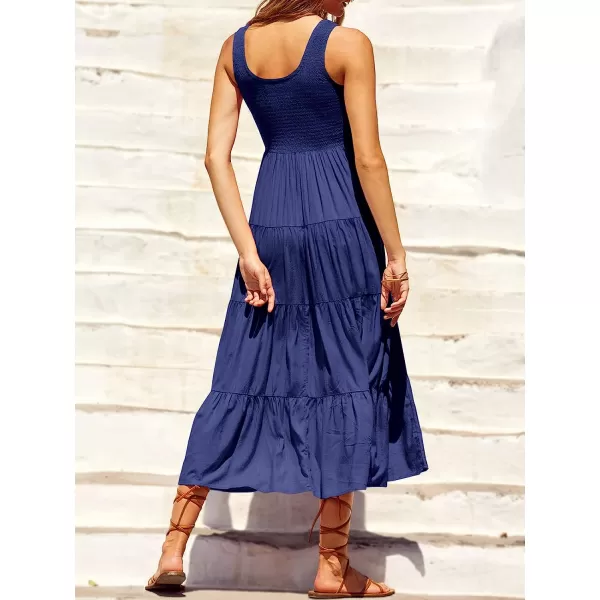 imageANRABESS Womens Summer Sleeveless Smocked Sundress Boho Ruffle Tiered Swing A Line Beach Midi Dress with PocketsNavy Blue