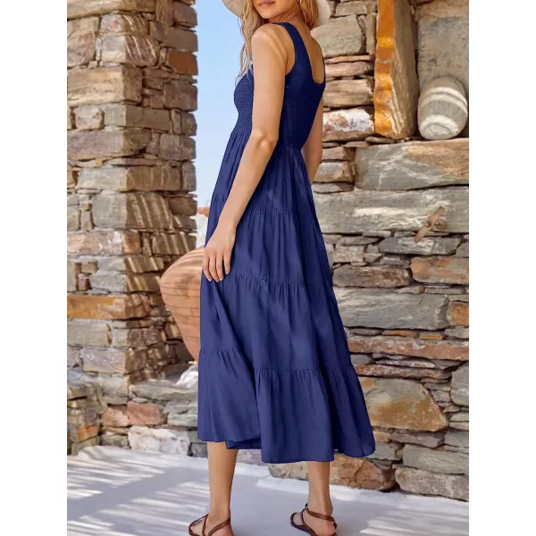 imageANRABESS Womens Summer Sleeveless Smocked Sundress Boho Ruffle Tiered Swing A Line Beach Midi Dress with PocketsNavy Blue