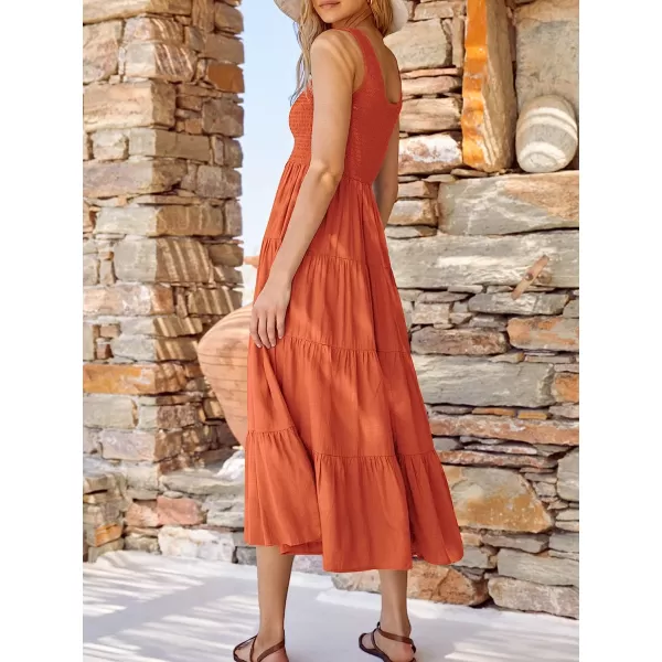 imageANRABESS Womens Summer Sleeveless Smocked Sundress Boho Ruffle Tiered Swing A Line Beach Midi Dress with PocketsOrange