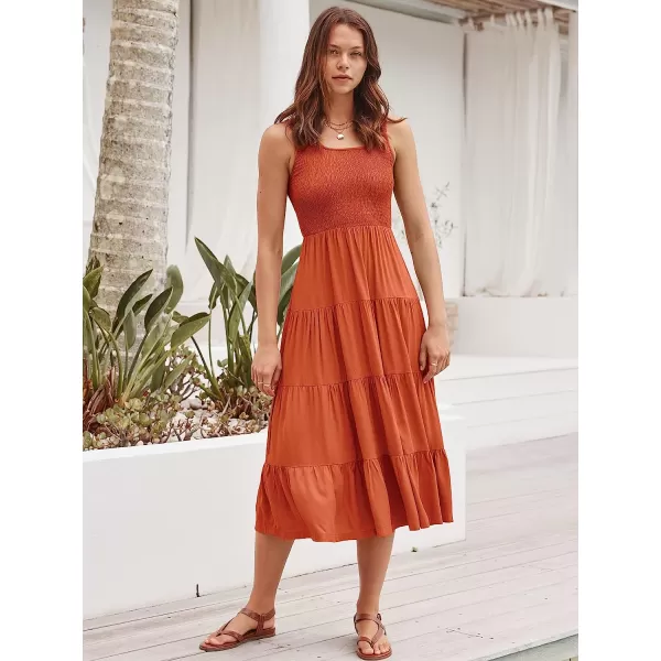 imageANRABESS Womens Summer Sleeveless Smocked Sundress Boho Ruffle Tiered Swing A Line Beach Midi Dress with PocketsOrange