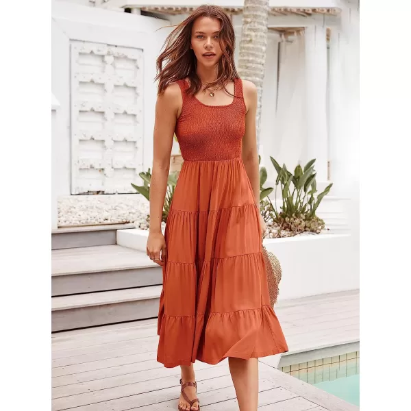 imageANRABESS Womens Summer Sleeveless Smocked Sundress Boho Ruffle Tiered Swing A Line Beach Midi Dress with PocketsOrange