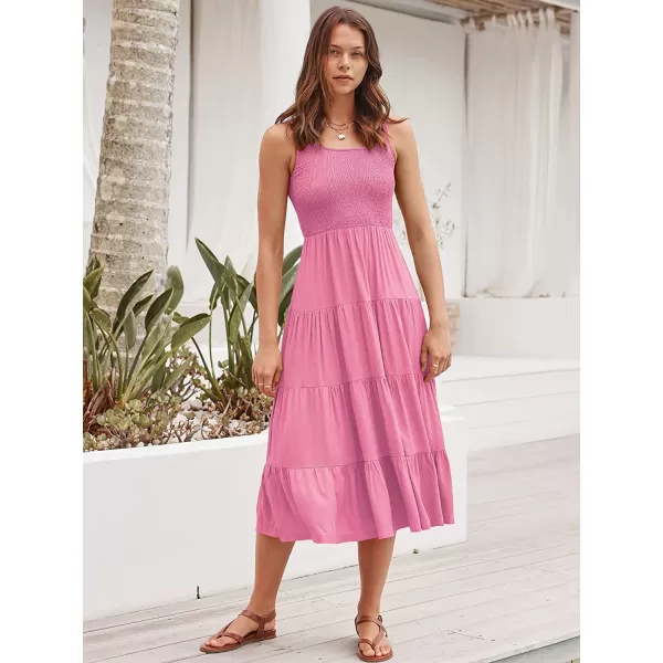 imageANRABESS Womens Summer Sleeveless Smocked Sundress Boho Ruffle Tiered Swing A Line Beach Midi Dress with PocketsPink