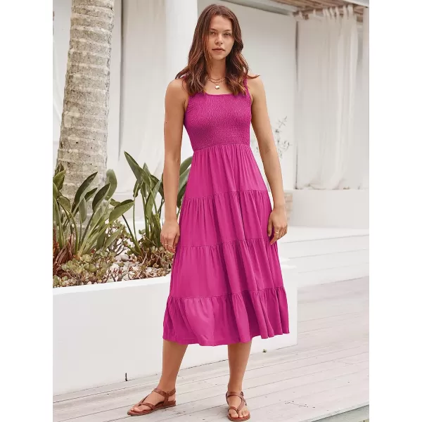 imageANRABESS Womens Summer Sleeveless Smocked Sundress Boho Ruffle Tiered Swing A Line Beach Midi Dress with PocketsRose
