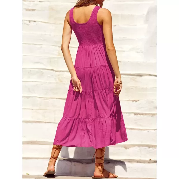 imageANRABESS Womens Summer Sleeveless Smocked Sundress Boho Ruffle Tiered Swing A Line Beach Midi Dress with PocketsRose