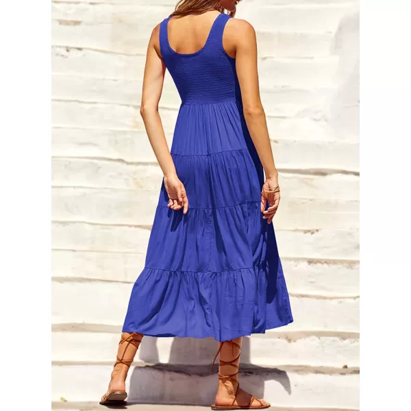 imageANRABESS Womens Summer Sleeveless Smocked Sundress Boho Ruffle Tiered Swing A Line Beach Midi Dress with PocketsRoyal Blue