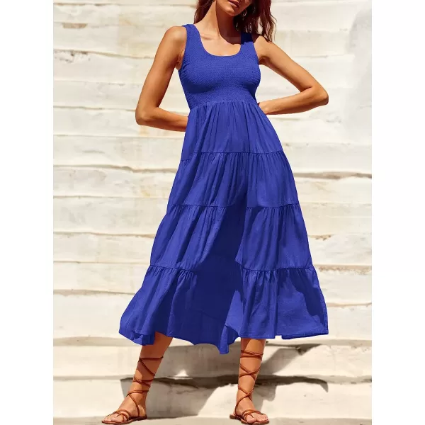 imageANRABESS Womens Summer Sleeveless Smocked Sundress Boho Ruffle Tiered Swing A Line Beach Midi Dress with PocketsRoyal Blue