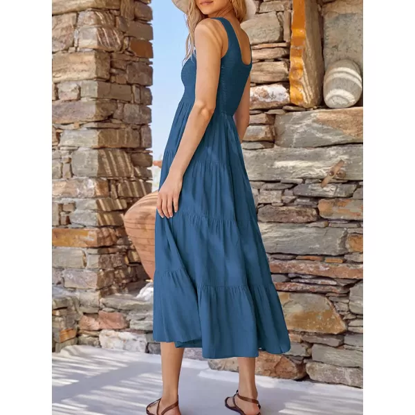 imageANRABESS Womens Summer Sleeveless Smocked Sundress Boho Ruffle Tiered Swing A Line Beach Midi Dress with PocketsTeal