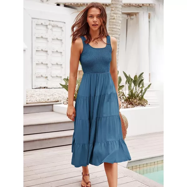 imageANRABESS Womens Summer Sleeveless Smocked Sundress Boho Ruffle Tiered Swing A Line Beach Midi Dress with PocketsTeal
