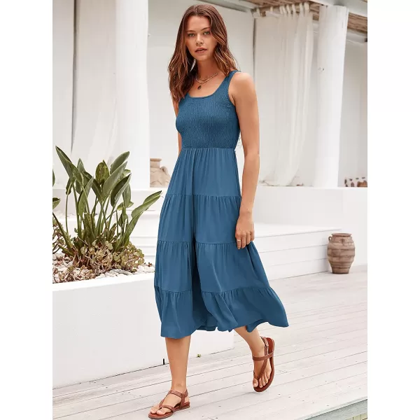 imageANRABESS Womens Summer Sleeveless Smocked Sundress Boho Ruffle Tiered Swing A Line Beach Midi Dress with PocketsTeal