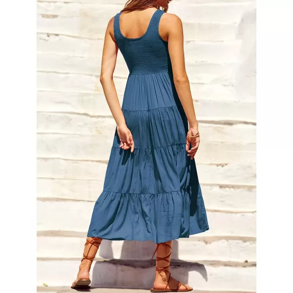 imageANRABESS Womens Summer Sleeveless Smocked Sundress Boho Ruffle Tiered Swing A Line Beach Midi Dress with PocketsTeal