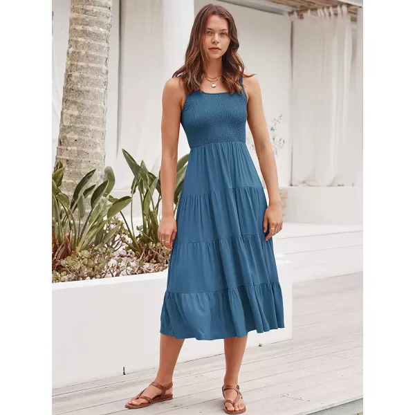 imageANRABESS Womens Summer Sleeveless Smocked Sundress Boho Ruffle Tiered Swing A Line Beach Midi Dress with PocketsTeal