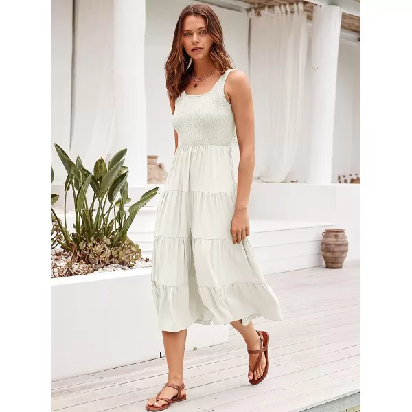 imageANRABESS Womens Summer Sleeveless Smocked Sundress Boho Ruffle Tiered Swing A Line Beach Midi Dress with PocketsWhite