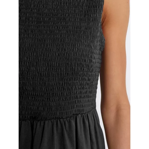 imageANRABESS Womens Summer Sleeveless Smocked Sundress Elastic Waist Tiered Swing A Line Beach Midi Dress with PocketsBlack
