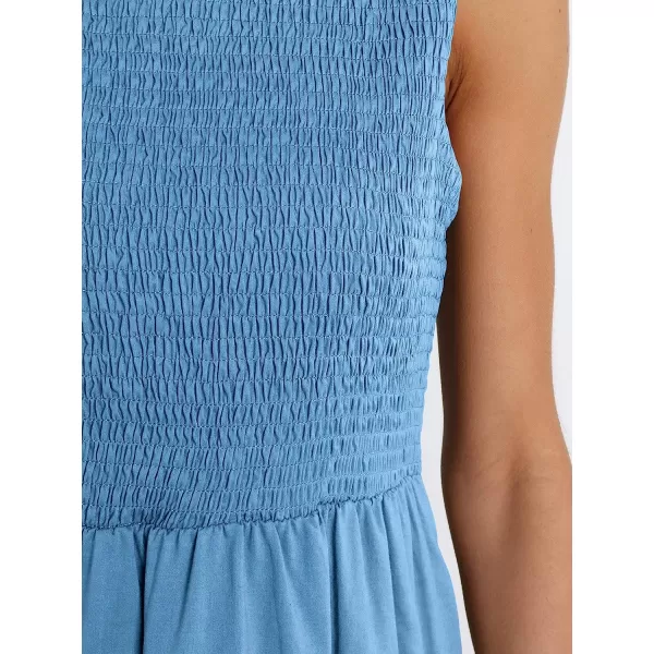 imageANRABESS Womens Summer Sleeveless Smocked Sundress Elastic Waist Tiered Swing A Line Beach Midi Dress with PocketsBlue