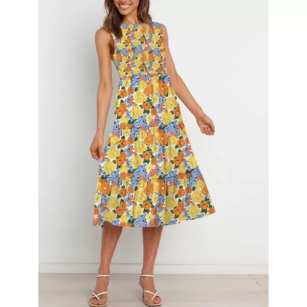 imageANRABESS Womens Summer Sleeveless Smocked Sundress Elastic Waist Tiered Swing A Line Beach Midi Dress with PocketsFloral 03