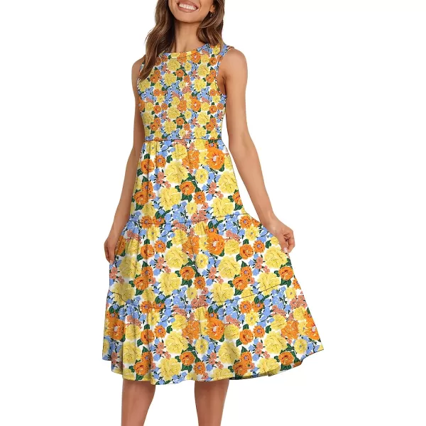 imageANRABESS Womens Summer Sleeveless Smocked Sundress Elastic Waist Tiered Swing A Line Beach Midi Dress with PocketsFloral 03