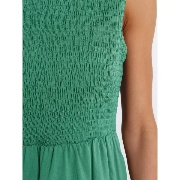 imageANRABESS Womens Summer Sleeveless Smocked Sundress Elastic Waist Tiered Swing A Line Beach Midi Dress with PocketsGreen