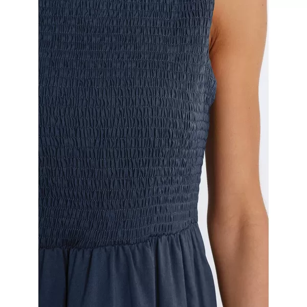 imageANRABESS Womens Summer Sleeveless Smocked Sundress Elastic Waist Tiered Swing A Line Beach Midi Dress with PocketsNavy Blue
