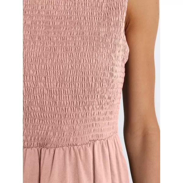 imageANRABESS Womens Summer Sleeveless Smocked Sundress Elastic Waist Tiered Swing A Line Beach Midi Dress with PocketsPink