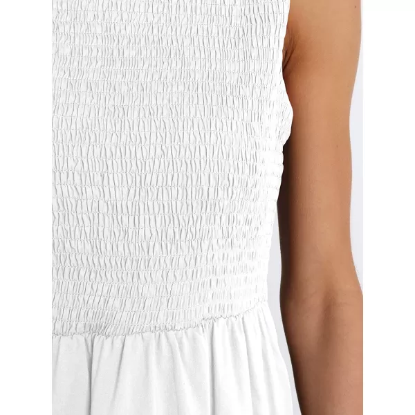 imageANRABESS Womens Summer Sleeveless Smocked Sundress Elastic Waist Tiered Swing A Line Beach Midi Dress with PocketsWhite