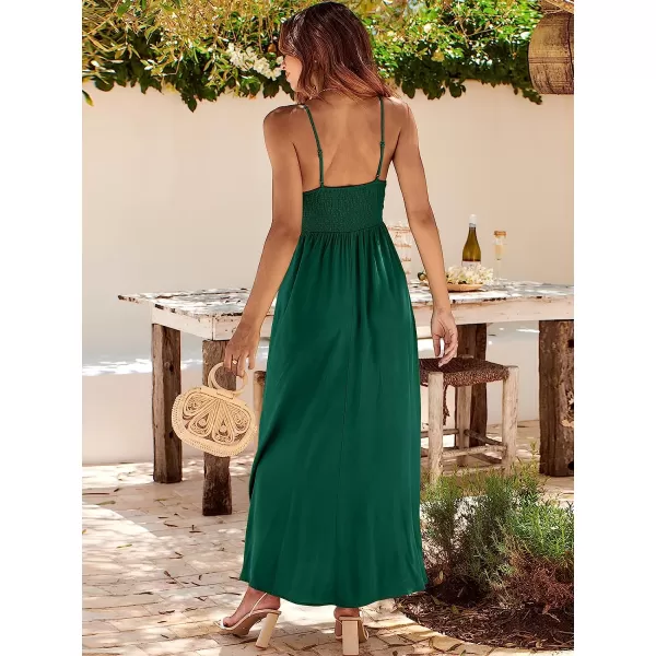 imageANRABESS Womens Summer Sleeveless Spaghetti Strap V Neck Smocked Backless Slit Maxi Beach DressGrass