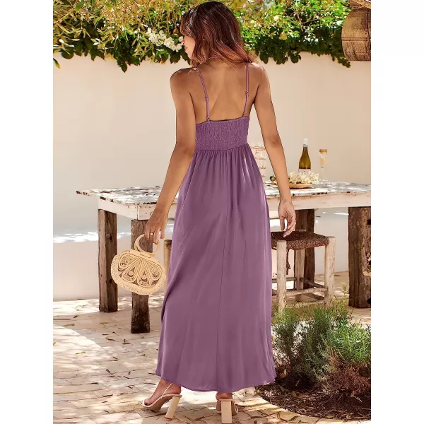 imageANRABESS Womens Summer Sleeveless Spaghetti Strap V Neck Smocked Backless Slit Maxi Beach DressPurple