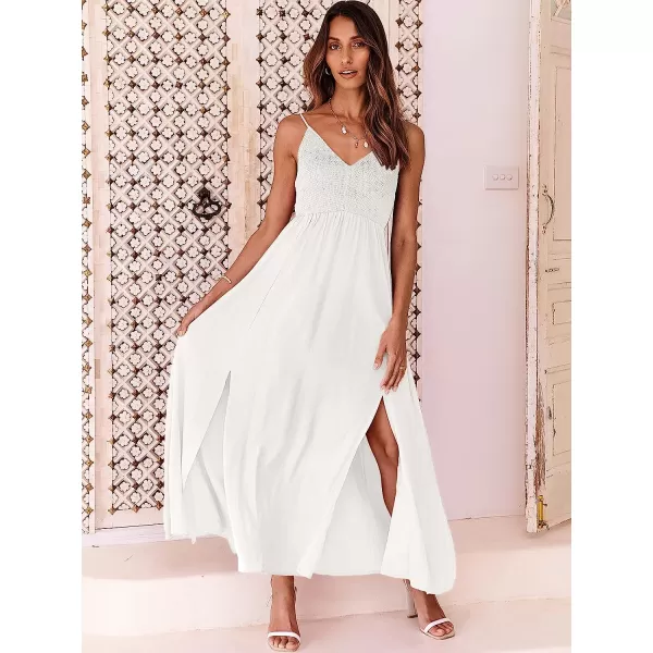 imageANRABESS Womens Summer Sleeveless Spaghetti Strap V Neck Smocked Backless Slit Maxi Beach DressWhite