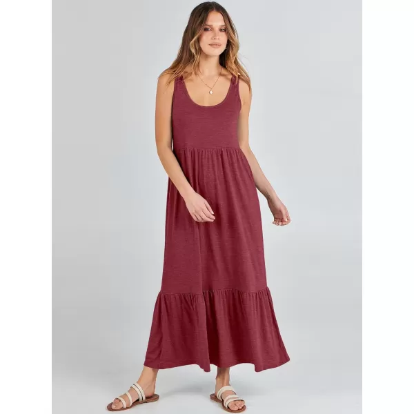 imageANRABESS Womens Summer Sleeveless Sundress Swing Dress Casual Flowy Tiered Beach Maxi Dress with PocketsDark Red