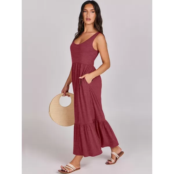imageANRABESS Womens Summer Sleeveless Sundress Swing Dress Casual Flowy Tiered Beach Maxi Dress with PocketsDark Red