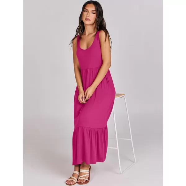 imageANRABESS Womens Summer Sleeveless Sundress Swing Dress Casual Flowy Tiered Beach Maxi Dress with PocketsRose