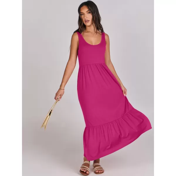 imageANRABESS Womens Summer Sleeveless Sundress Swing Dress Casual Flowy Tiered Beach Maxi Dress with PocketsRose