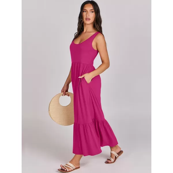 imageANRABESS Womens Summer Sleeveless Sundress Swing Dress Casual Flowy Tiered Beach Maxi Dress with PocketsRose