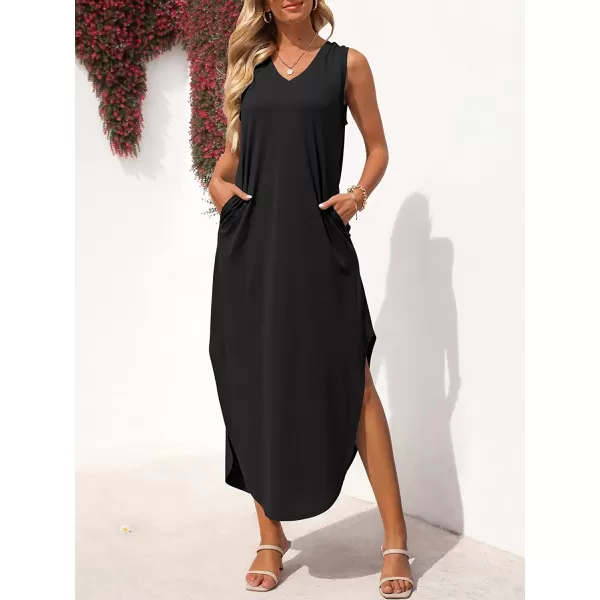 imageANRABESS Womens Summer Sleeveless V Neck Casual Loose Flowy Slit Maxi Beach Long Dresses with PocketsBlack