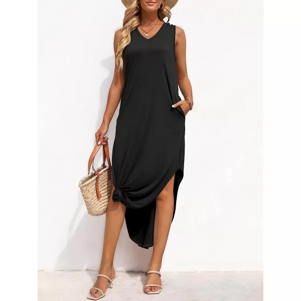 imageANRABESS Womens Summer Sleeveless V Neck Casual Loose Flowy Slit Maxi Beach Long Dresses with PocketsBlack