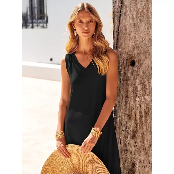 imageANRABESS Womens Summer Sleeveless V Neck Casual Loose Flowy Slit Maxi Beach Long Dresses with PocketsBlack