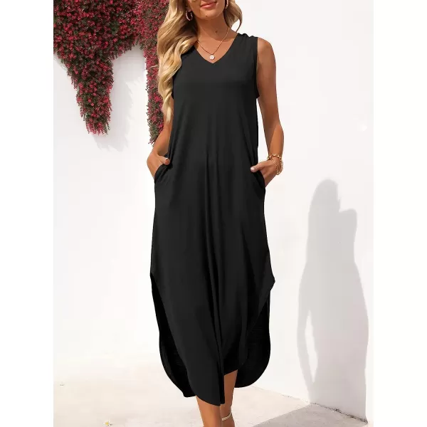 imageANRABESS Womens Summer Sleeveless V Neck Casual Loose Flowy Slit Maxi Beach Long Dresses with PocketsBlack