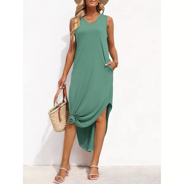imageANRABESS Womens Summer Sleeveless V Neck Casual Loose Flowy Slit Maxi Beach Long Dresses with PocketsGrass