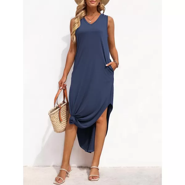 imageANRABESS Womens Summer Sleeveless V Neck Casual Loose Flowy Slit Maxi Beach Long Dresses with PocketsNavy Blue