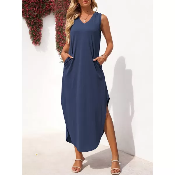 imageANRABESS Womens Summer Sleeveless V Neck Casual Loose Flowy Slit Maxi Beach Long Dresses with PocketsNavy Blue