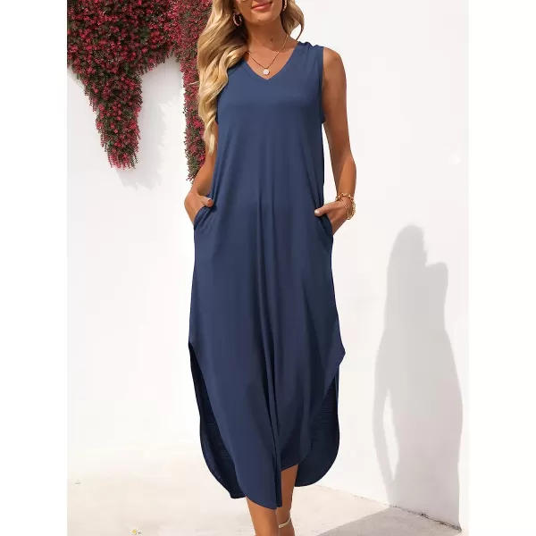 imageANRABESS Womens Summer Sleeveless V Neck Casual Loose Flowy Slit Maxi Beach Long Dresses with PocketsNavy Blue