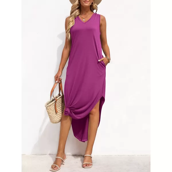 imageANRABESS Womens Summer Sleeveless V Neck Casual Loose Flowy Slit Maxi Beach Long Dresses with PocketsPurple