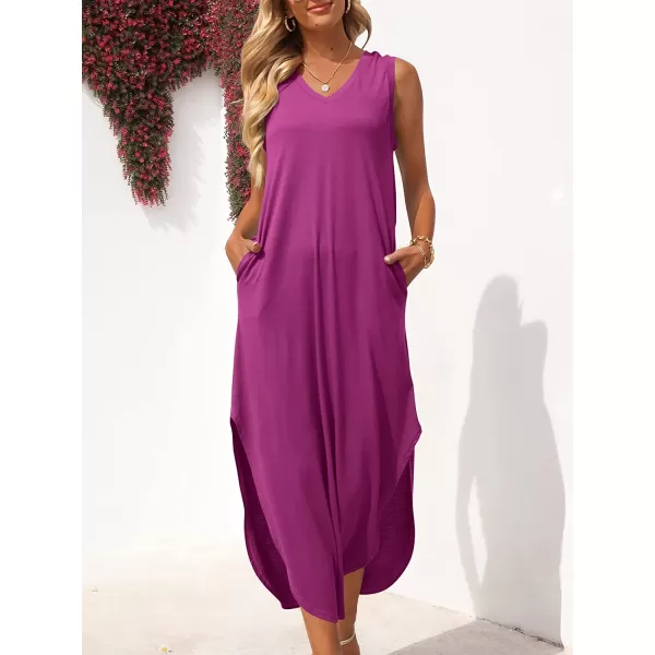 imageANRABESS Womens Summer Sleeveless V Neck Casual Loose Flowy Slit Maxi Beach Long Dresses with PocketsPurple