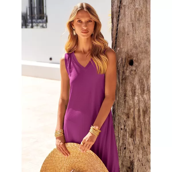 imageANRABESS Womens Summer Sleeveless V Neck Casual Loose Flowy Slit Maxi Beach Long Dresses with PocketsPurple