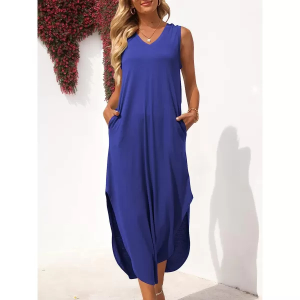 imageANRABESS Womens Summer Sleeveless V Neck Casual Loose Flowy Slit Maxi Beach Long Dresses with PocketsRoyal